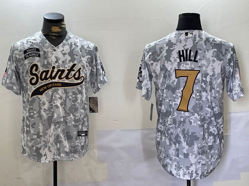 Men New Orleans Saints #7 Hill Nike Arctic Camo 2024 Salute to Service Limited NFL Jersey style 9